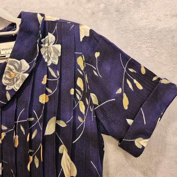 VTG Molly Malloy midi dress womens 10 petite Blue crinkle gauzy muumuu flowy tie - Picture 14 of 16